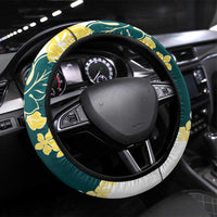 Yelow Teal Hibiscus Plumeria Floral Steering Wheel Cover - Polynesian Pride