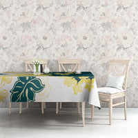 Yelow Teal Hibiscus Plumeria Floral Tablecloth - Polynesian Pride