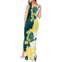 Yelow Teal Hibiscus Plumeria Floral Tank Maxi Dress - Polynesian Pride