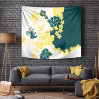 Yelow Teal Hibiscus Plumeria Floral Tapestry - Polynesian Pride