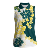 Yelow Teal Hibiscus Plumeria Floral Women Sleeveless Polo Shirt LT01 Female Yellow - Polynesian Pride