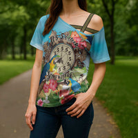 Personalized It's 5 o'clock Somewhere Cross Shoulder Shirt Hawaiian Tropical Parrots - Polynesian Pride