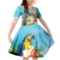 Personalized It's 5 o'clock Somewhere Family Matching Off Shoulder Short Dress and Hawaiian Shirt Hawaiian Tropical Parrots - Polynesian Pride