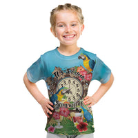 Personalized It's 5 o'clock Somewhere Kid T Shirt Hawaiian Tropical Parrots LT01 Blue - Polynesian Pride