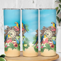 Personalized It's 5 o'clock Somewhere Skinny Tumbler Hawaiian Tropical Parrots - Polynesian Pride