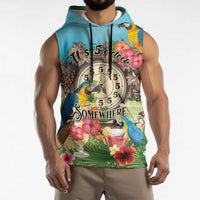 Personalized It's 5 o'clock Somewhere Sleeveless Hoodie Hawaiian Tropical Parrots - Polynesian Pride