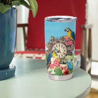 Personalized It's 5 o'clock Somewhere Tumbler Cup Hawaiian Tropical Parrots - Polynesian Pride