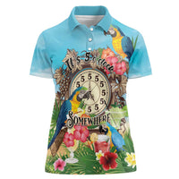 Personalized It's 5 o'clock Somewhere Women Polo Shirt Hawaiian Tropical Parrots - Polynesian Pride