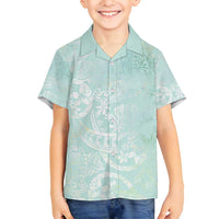 Polynesian Tiare Monstera Seafoam Green Family Matching Off Shoulder Short Dress and Hawaiian Shirt Liquid Style - Polynesian Pride