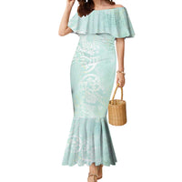 Polynesian Tiare Monstera Seafoam Green Mermaid Dress Liquid Style - Polynesian Pride