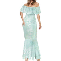 Polynesian Tiare Monstera Seafoam Green Mermaid Dress Liquid Style - Polynesian Pride