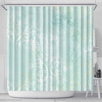 Polynesian Tiare Monstera Seafoam Green Shower Curtain Liquid Style - Polynesian Pride