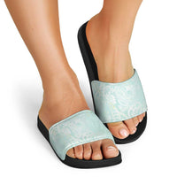 Polynesian Tiare Monstera Seafoam Green Slide Sandals Liquid Style - Polynesian Pride