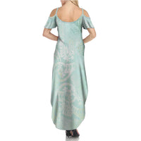 Polynesian Tiare Monstera Seafoam Green Summer Maxi Dress Liquid Style - Polynesian Pride