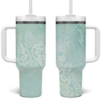 Polynesian Tiare Monstera Seafoam Green Tumbler With Handle Liquid Style - Polynesian Pride