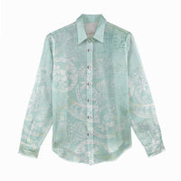 Polynesian Tiare Monstera Seafoam Green Women Casual Shirt Liquid Style - Polynesian Pride