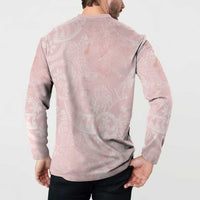 Polynesian Tiare Monstera Soft Pink Button Sweatshirt Liquid Style - Polynesian Pride
