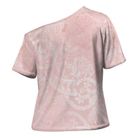 Polynesian Tiare Monstera Soft Pink Cross Shoulder Shirt Liquid Style - Polynesian Pride