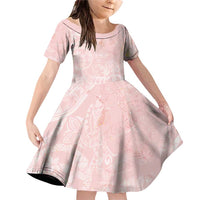 Polynesian Tiare Monstera Soft Pink Family Matching Off Shoulder Short Dress and Hawaiian Shirt Liquid Style - Polynesian Pride