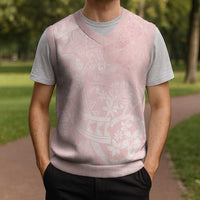 Polynesian Tiare Monstera Soft Pink Christmas Knitted V-Neck Vest Liquid Style - Polynesian Pride