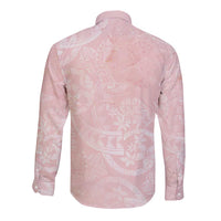 Polynesian Tiare Monstera Soft Pink Long Sleeve Button Shirt Liquid Style - Polynesian Pride