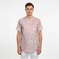 Polynesian Tiare Monstera Soft Pink Scrub Top Liquid Style - Polynesian Pride