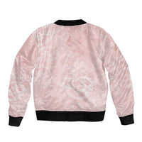 Polynesian Tiare Monstera Soft Pink Sleeve Zip Bomber Jacket Liquid Style - Polynesian Pride