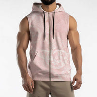 Polynesian Tiare Monstera Soft Pink Sleeveless Zip Hoodie Liquid Style - Polynesian Pride