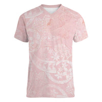 Polynesian Tiare Monstera Soft Pink Women V-Neck T-Shirt Liquid Style - Polynesian Pride