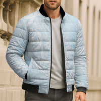 Polynesian Tiare Monstera Baby Blue Bomber Puffer Jacket Liquid Style - Polynesian Pride