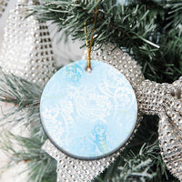 Polynesian Tiare Monstera Baby Blue Ceramic Ornament Liquid Style - Polynesian Pride