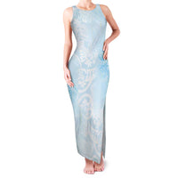 Polynesian Tiare Monstera Baby Blue Family Matching Tank Maxi Dress and Hawaiian Shirt Liquid Style - Polynesian Pride