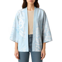 Polynesian Tiare Monstera Baby Blue Kimono Liquid Style - Polynesian Pride