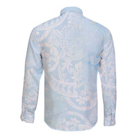 Polynesian Tiare Monstera Baby Blue Long Sleeve Button Shirt Liquid Style - Polynesian Pride