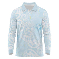 Polynesian Tiare Monstera Baby Blue Long Sleeve Polo Shirt Liquid Style - Polynesian Pride
