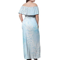 Polynesian Tiare Monstera Baby Blue Off Shoulder Maxi Dress Liquid Style - Polynesian Pride