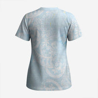 Polynesian Tiare Monstera Baby Blue Scrub Top Liquid Style - Polynesian Pride