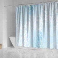Polynesian Tiare Monstera Baby Blue Shower Curtain Liquid Style - Polynesian Pride