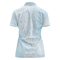 Polynesian Tiare Monstera Baby Blue Women Polo Shirt Liquid Style - Polynesian Pride