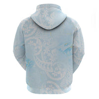 Polynesian Tiare Monstera Baby Blue Zip Hoodie Liquid Style - Polynesian Pride