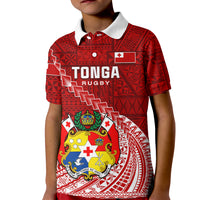 Tonga Rugby Kid Polo Shirt Tongan Ngatu Pattern White Version LT01 Kid Red - Polynesian Pride