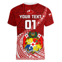 Custom Tonga Rugby Women V Neck T Shirt Tongan Ngatu Pattern White Version LT01 - Polynesian Pride