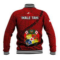 Tonga Rugby Baseball Jacket Tongan Ngatu Pattern Black Version LT01 - Polynesian Pride