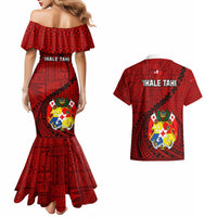 Tonga Rugby Couples Matching Mermaid Dress and Hawaiian Shirt Tongan Ngatu Pattern Black Version LT01 - Polynesian Pride