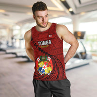 Tonga Rugby Men Tank Top Tongan Ngatu Pattern Black Version LT01 - Polynesian Pride