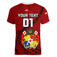 Custom Tonga Rugby Women V Neck T Shirt Tongan Ngatu Pattern Black Version LT01 - Polynesian Pride