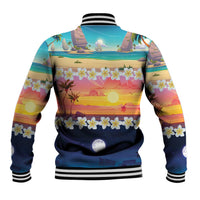 Hawaii Beach Landscape Time-Lapse Baseball Jacket Tropical Plumeria Flowers - Polynesian Pride