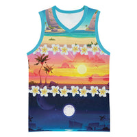 Hawaii Beach Landscape Time-Lapse Basketball Jersey Tropical Plumeria Flowers - Polynesian Pride