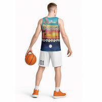 Hawaii Beach Landscape Time-Lapse Basketball Jersey Tropical Plumeria Flowers - Polynesian Pride