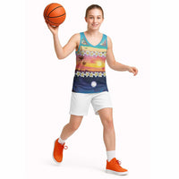 Hawaii Beach Landscape Time-Lapse Basketball Jersey Tropical Plumeria Flowers - Polynesian Pride